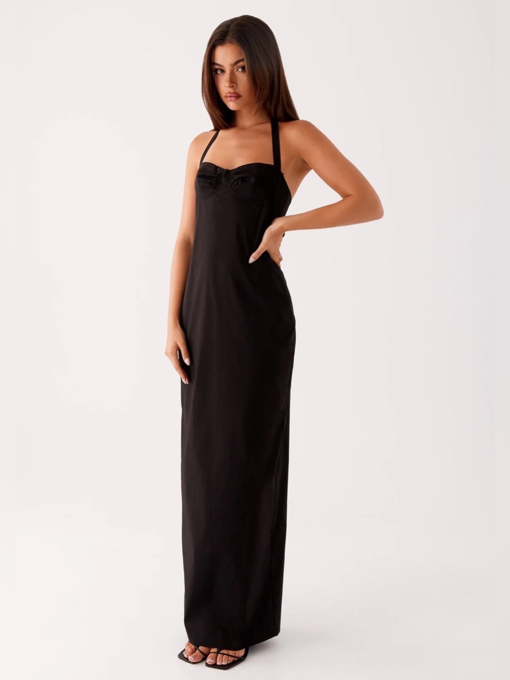 Peppermayo Black Halter Maxi Dress with Bust Detail